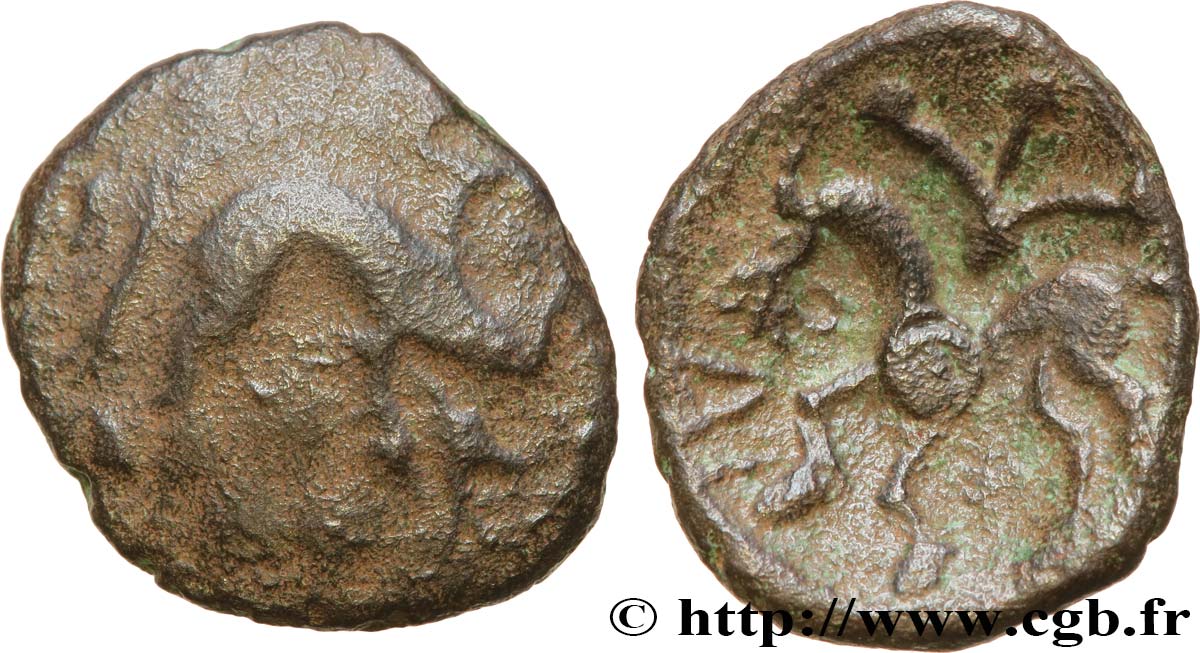 AMBIENS (Région d Amiens) Bronze au sanglier et au cheval, “type des dépôts d’Amiens” TB+/TTB