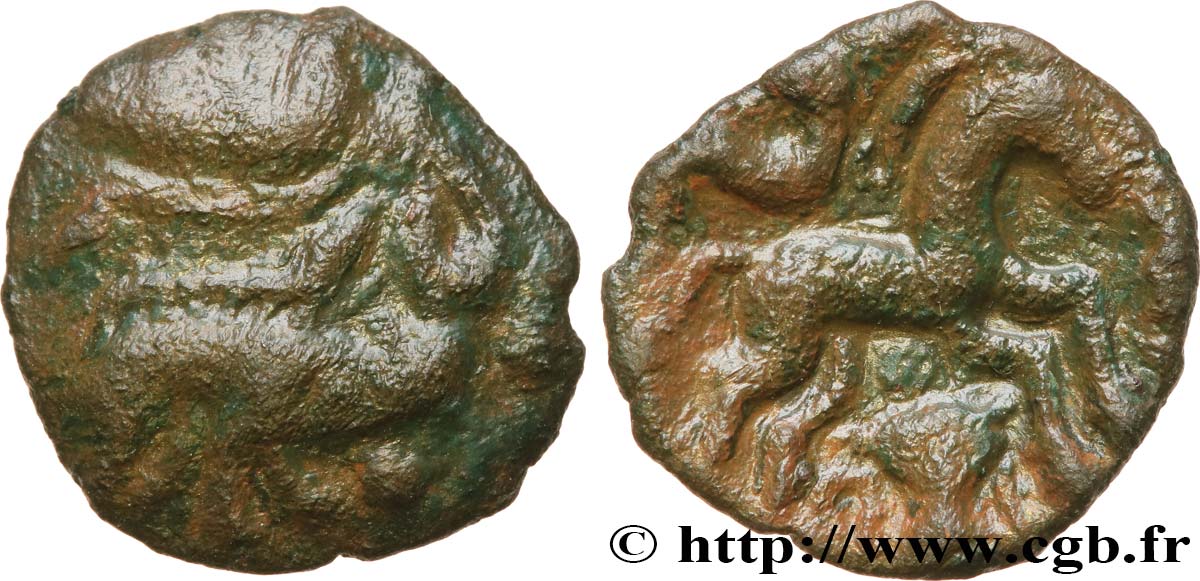 GALLIA BELGICA - AMBIANI (Regione di Amiens) Bronze aux sangliers affrontés q.BB/BB