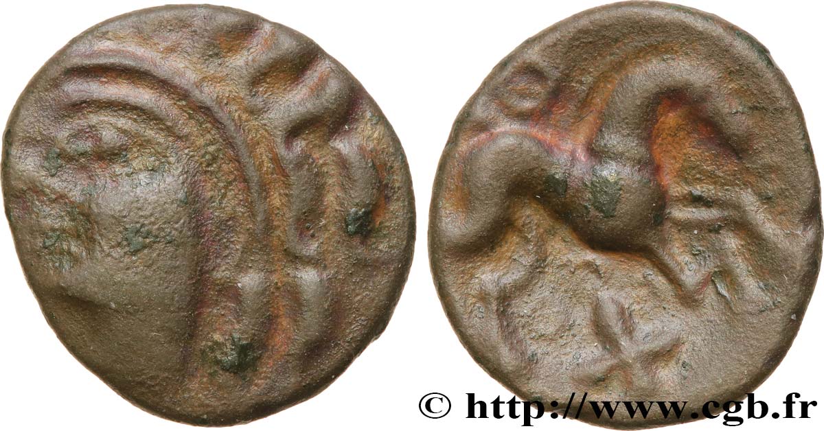 GALLIEN - BELGICA - AMBIANI (Region die Amiens) Bronze au cheval et à la croix tréflée, BN 8427 SS