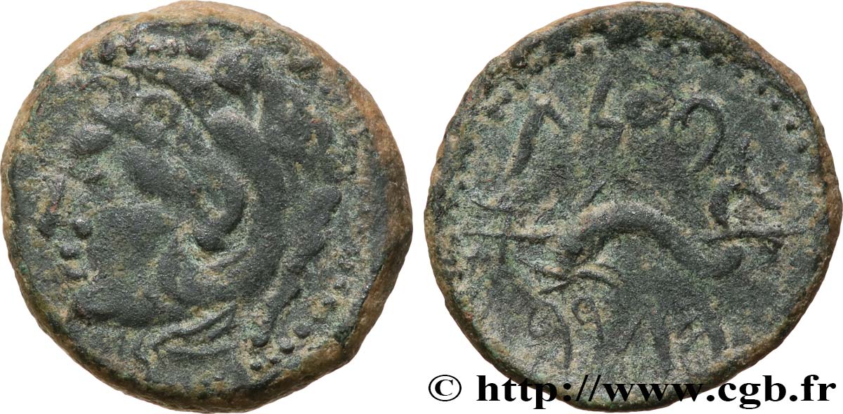 HISPANIA - GADIR/GADES (Province de Cadiz) Quadrans de bronze à la tête de Melqart et au dauphin TTB+