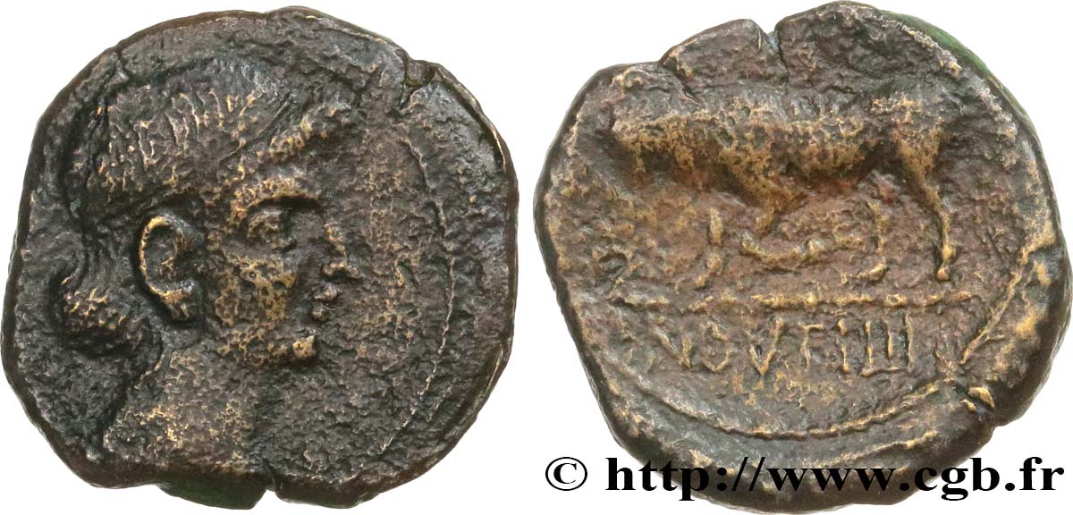 TRÉVIRES (Région de Trèves) Bronze GERMANVS INDVTILLI au taureau (Quadrans) TTB