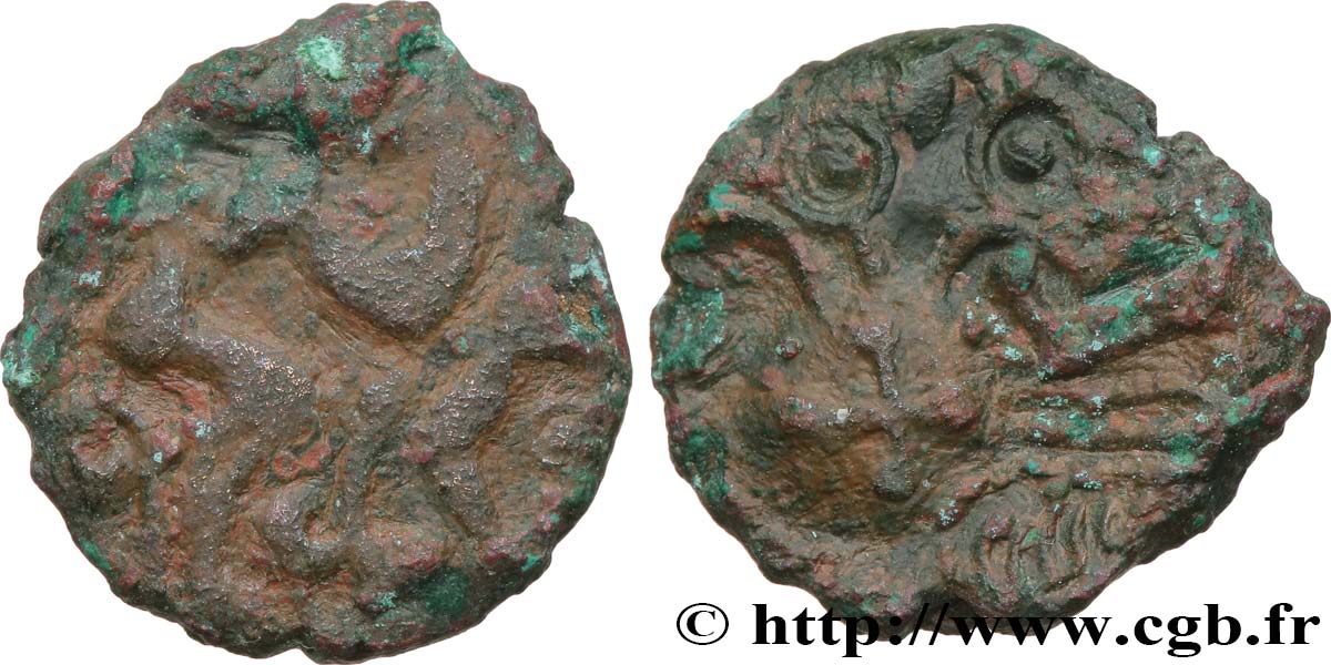 GALLIA BELGICA - AMBIANI (Región de Amiens) Bronze “au triskèle et au canard” BC+