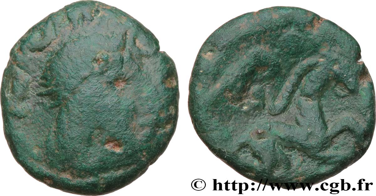 GALLIEN - BELGICA - AMBIANI (Region die Amiens) Bronze au cheval et à la tête aux cheveux calamistrés fSS