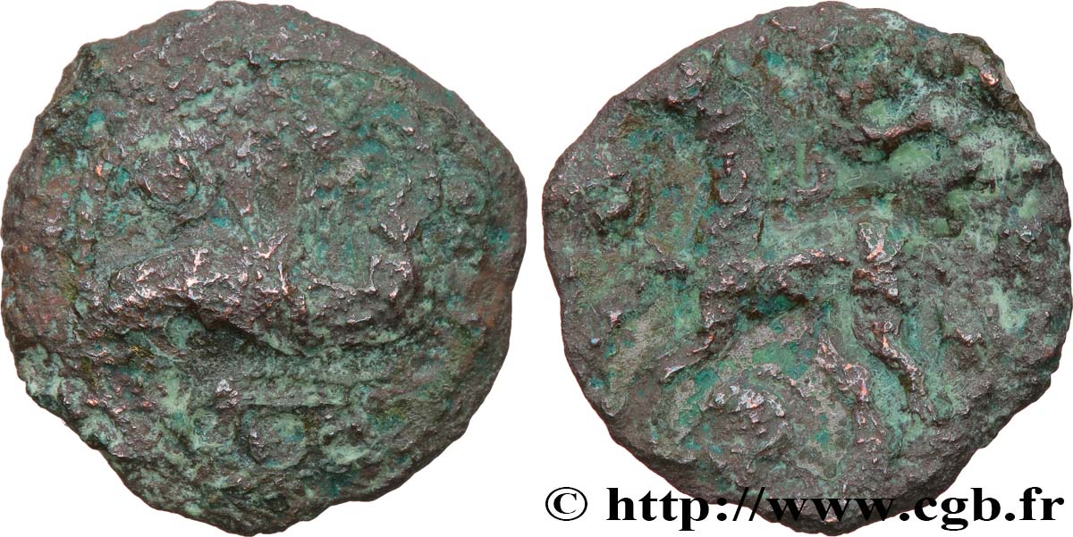 GALLIA BELGICA - AMBIANI (Región de Amiens) Bronze au sanglier et au cheval, “type des dépôts d’Amiens” RC+