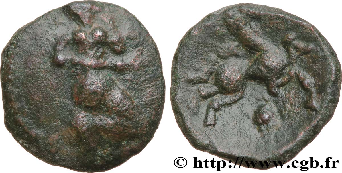 GALLIA - BELGICA - BELLOVACI (Región de Beauvais) Bronze au personnage agenouillé et au cheval BC+
