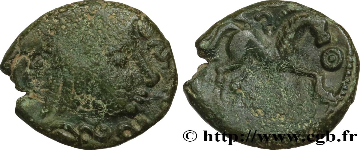 GALLIA BELGICA - AMBIANI (Regione di Amiens) Bronze au cheval et à la tête aux cheveux calamistrés q.BB/BB