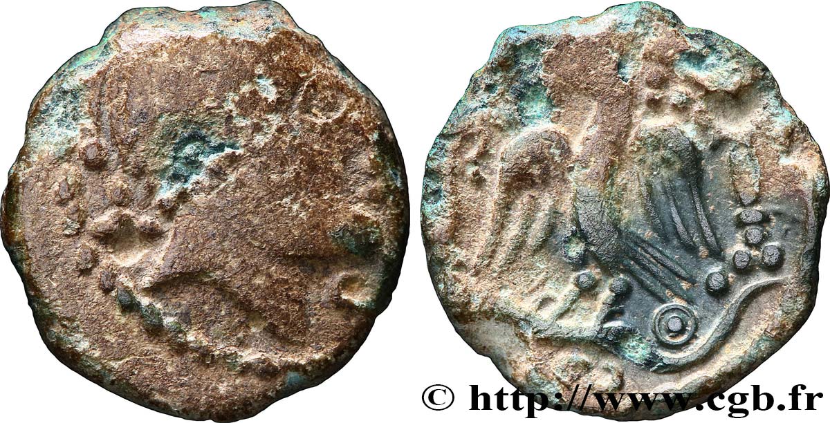 GALLIA - CARNUTES (Regione della Beauce) Bronze PIXTILOS classe VIII à l’oiseau dans le temple MB