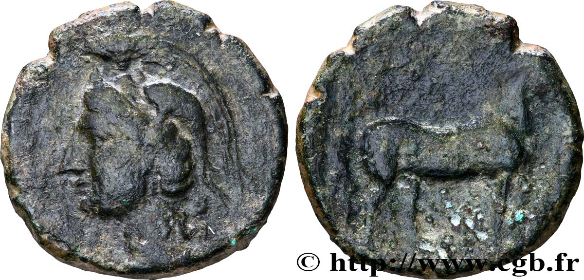 HISPANO- CARTHAGINOISES Unité de bronze à la tête d’Athéna TB+