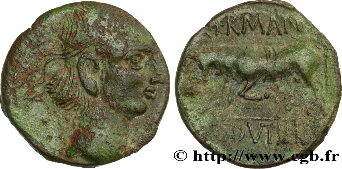 GALLIEN - BELGICA - REMI (Region die Reims) Bronze GERMANVS INDVTILLI au taureau (Quadrans) SS