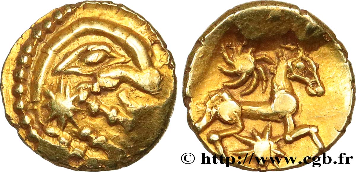 GALLIA - BELGICA - BELLOVACI (Regione di Beauvais) Quart de statère d or à l astre, cheval à droite BB/SPL