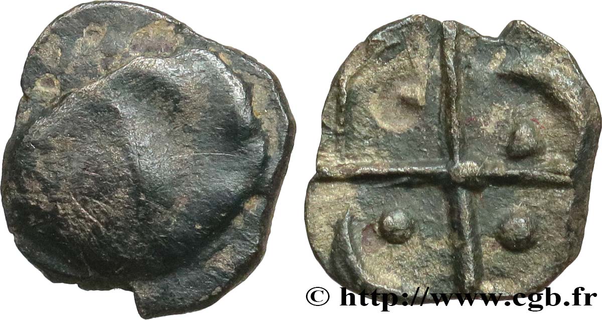 GALLIA - SUDOESTE DE LA GALLIA - CADURCI (Región de Cahors) Obole à la croix, S. 424 BC/MBC+