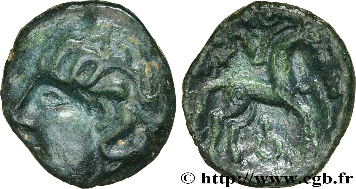 GALLIA BELGICA - AMBIANI (Regione di Amiens) Bronze au cheval et à la tête de face BB