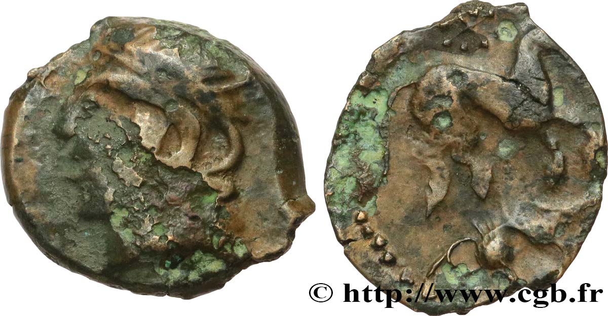 GALLIA - CARNUTES (Región de la Beauce) Bronze au cheval et au sanglier BC+