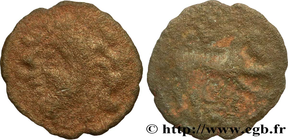 GALLIA BELGICA - AMBIANI (Area of Amiens) Bronze au cheval, au masque et au triskèle VF