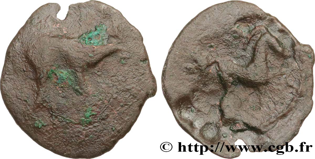 GALLIA BELGICA - AMBIANI (Región de Amiens) Bronze au sanglier enseigne et au cheval BC+