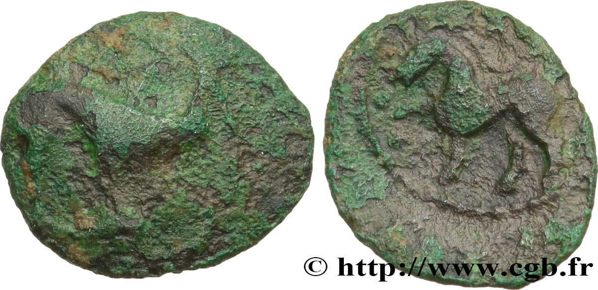 GALLIA BELGICA - AMBIANI (Región de Amiens) Bronze au sanglier et au cheval, “type des dépôts d’Amiens” BC+