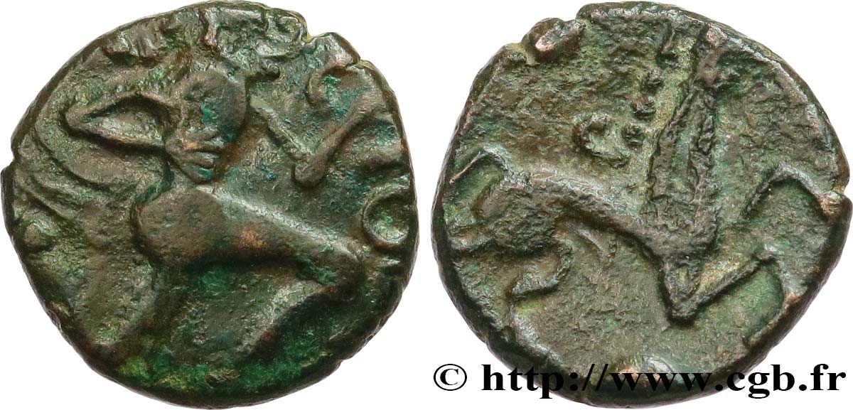 BELLOVAQUES (Région de Beauvais) Bronze au personnage courant et à l’androcéphale TTB