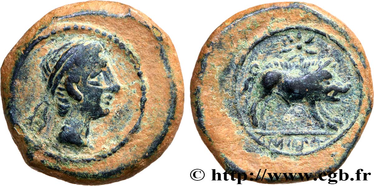 SPAGNA - IBERICO - CASTULO/KASTILO (Provincia di Jaen/Calzona) Quadrans de bronze au sanglier q.SPL