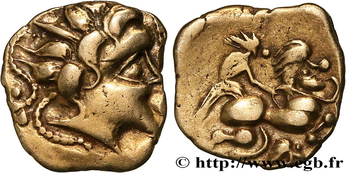 GALLIA - NAMNETES (Región de Nantes) Quart de statère d or à l hippophore, au bâton EBC