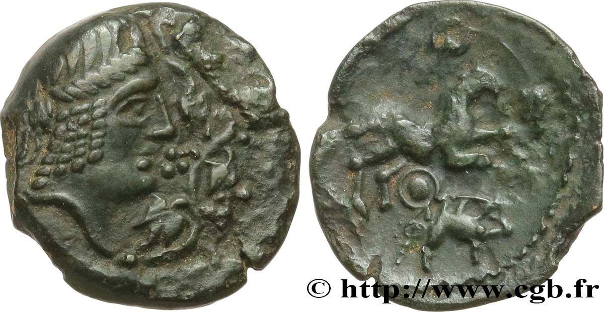 GALLIA - AULERCI EBUROVICES (Región d Evreux) Bronze à la tête d’Apollon et à la treille de vigne MBC+