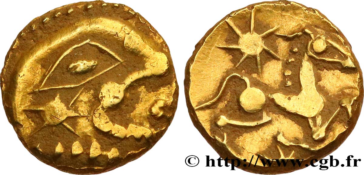 GALLIA - BELGICA - BELLOVACI (Región de Beauvais) Quart de statère d or à l astre, cheval à droite SC