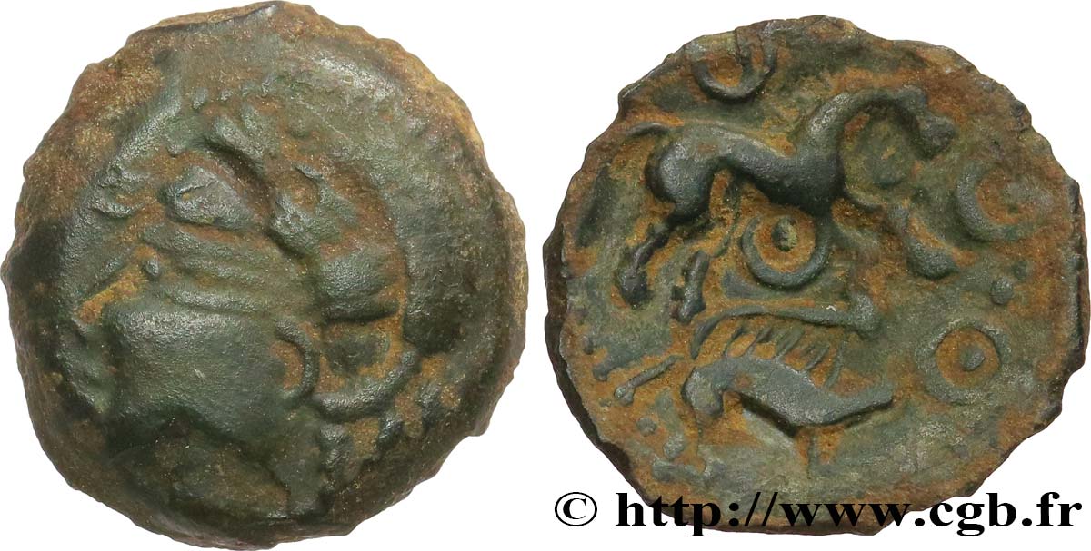 GALLIA - AULERCI EBUROVICES (Región d Evreux) Bronze au cheval et au sanglier BC+