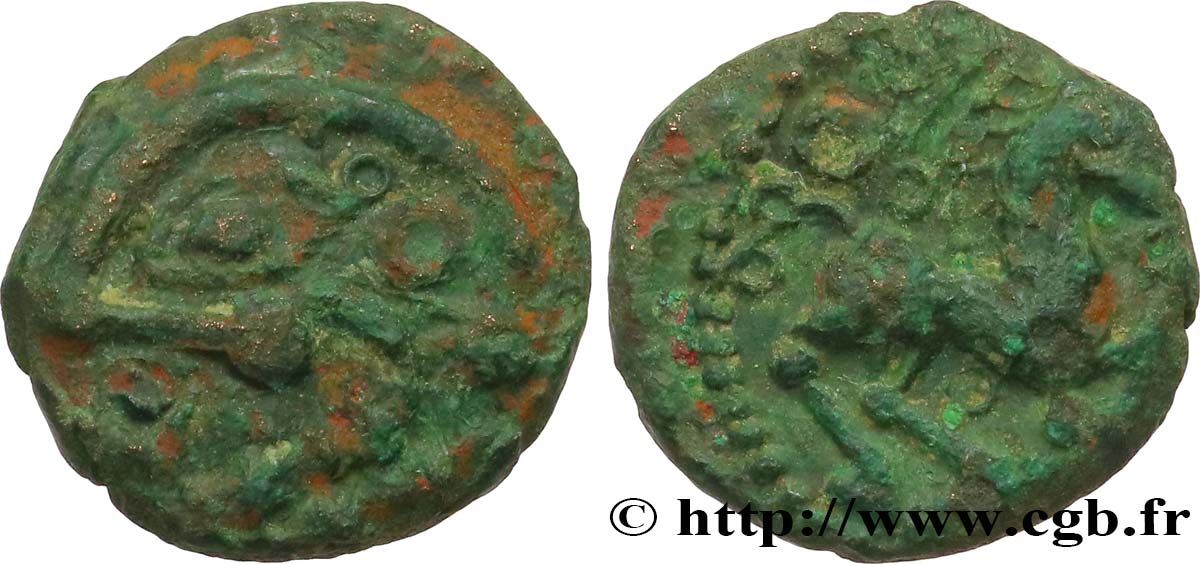 GALLIA BELGICA - BELLOVACI (Area of Beauvais) Quart de statère en bronze à l astre, tête à gauche VF/XF