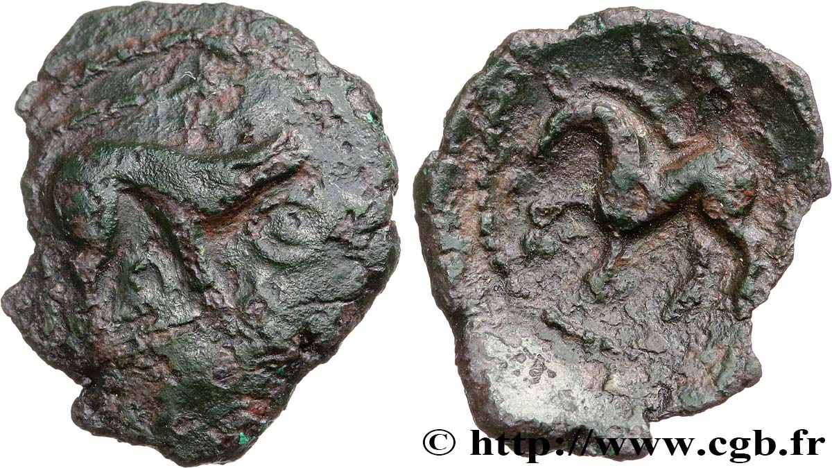 GALLIA BELGICA - AMBIANI (Región de Amiens) Bronze au sanglier et au cheval, “type des dépôts d’Amiens” BC/BC+