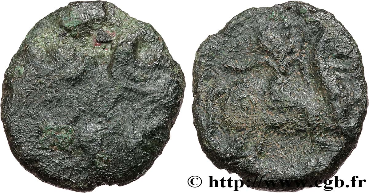 GALLIEN - BELGICA - AMBIANI (Region die Amiens) Bronze IMONIO au cavalier et aux volutes SGE/fS