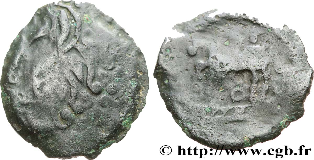 GALLIA - BITURIGES CUBI (Región de Bourges) Bronze au cheval et aux trois annelets RC+