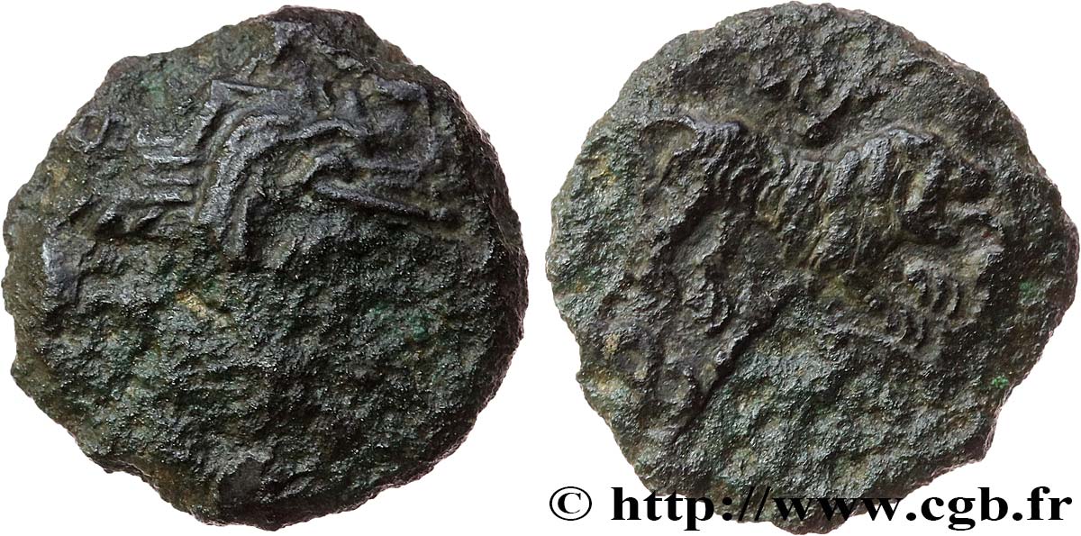 GALLIA - CARNUTES (Area of the Beauce) Bronze CATAL au lion et au sanglier F/VF