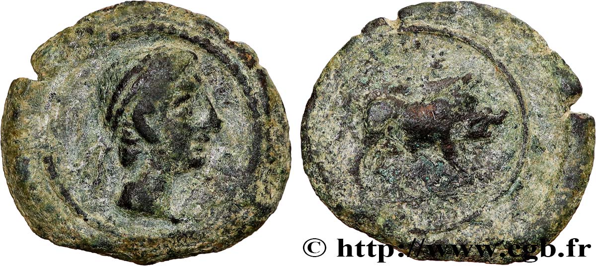 ESPAGNE - CASTULO/KASTILO (Province de Jaen/Calzona) Quadrans de bronze au sanglier TTB