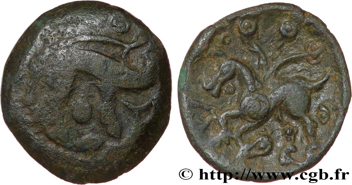GALLIA BELGICA - AMBIANI (Región de Amiens) Bronze au sanglier et au cheval, “type des dépôts d’Amiens” BC+/MBC+