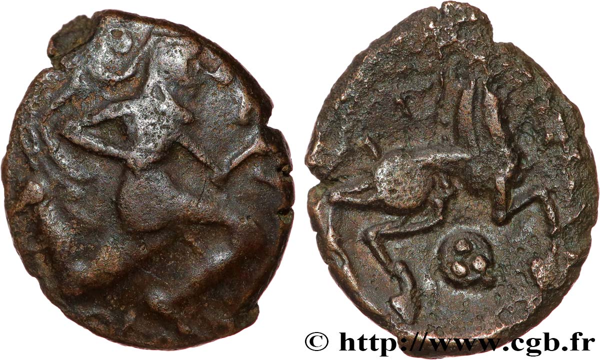 GALLIEN - BELGICA - BELLOVACI (Region die Beauvais) Bronze au personnage courant et à l’androcéphale fSS/SS