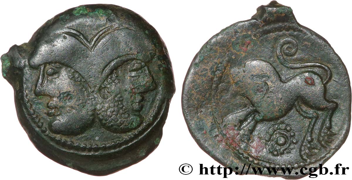 GALLIA BELGICA - SUESSIONES (Regione de Soissons) Bronze à la tête janiforme barbue, classe I q.SPL