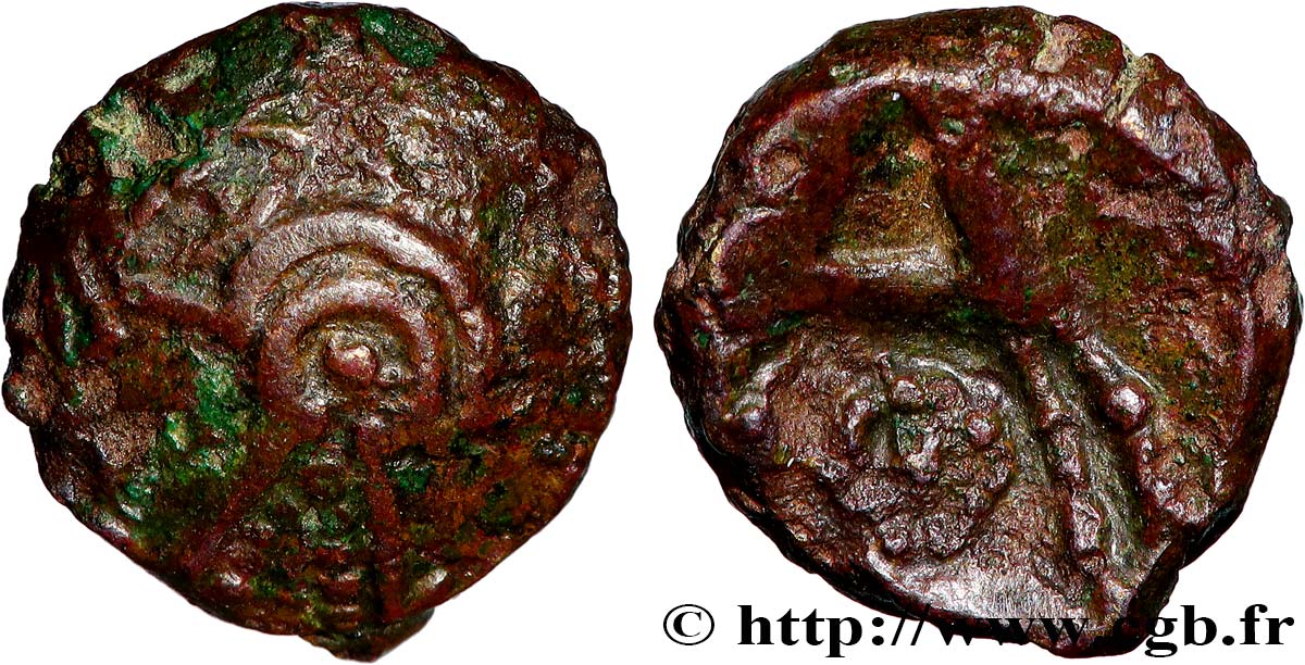 EDUENS, ÆDUI / ARVERNI, UNSPECIFIED Quart de statère de bronze, type de Siaugues-Saint-Romain XF