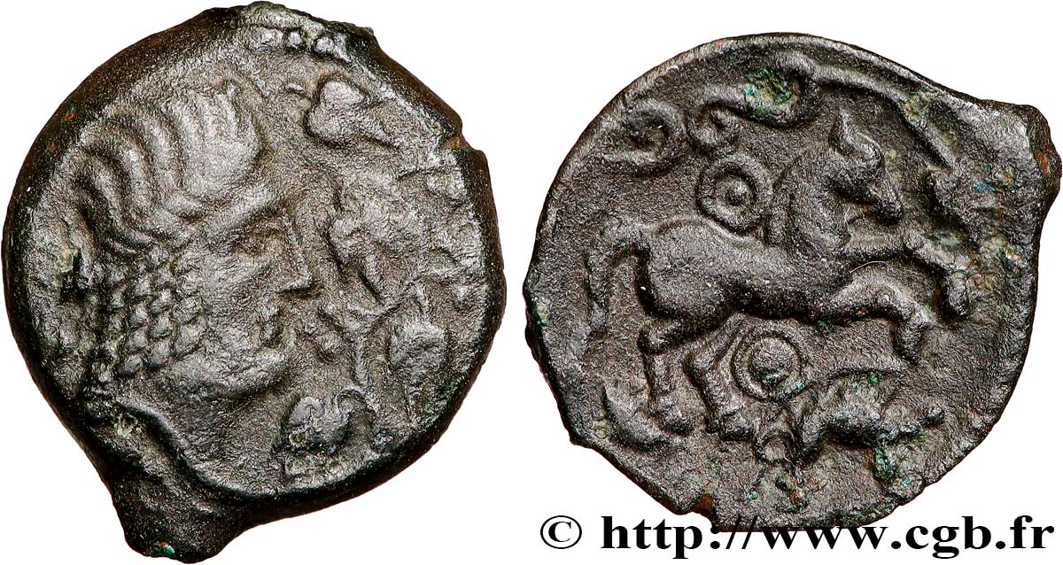 GALLIA - AULERCI EBUROVICES (Regione d Evreux) Bronze à la tête d’Apollon et à la treille de vigne q.SPL