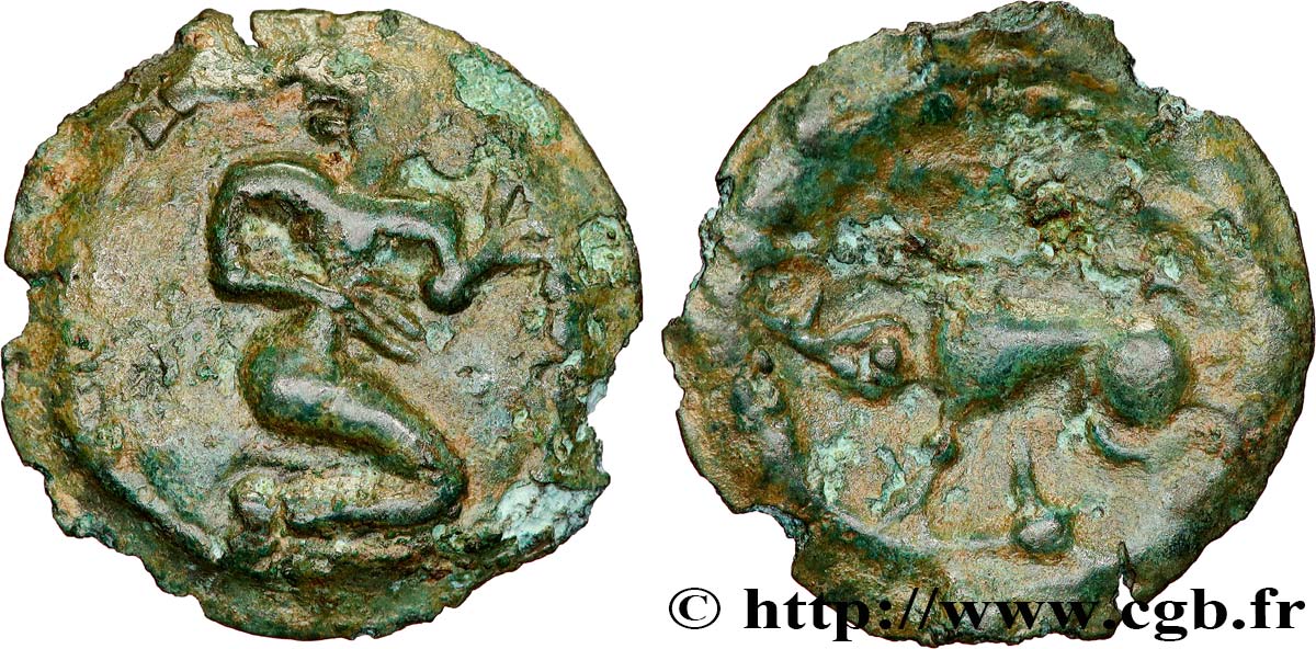 BELLOVAQUES (Région de Beauvais) Bronze au personnage agenouillé et au sanglier TTB/TB+