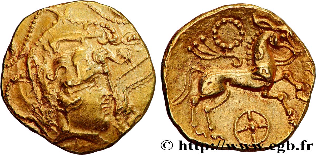 VENETI (Region die Vannes) Statère d’or au sanglier en cimier et à la roue VZ