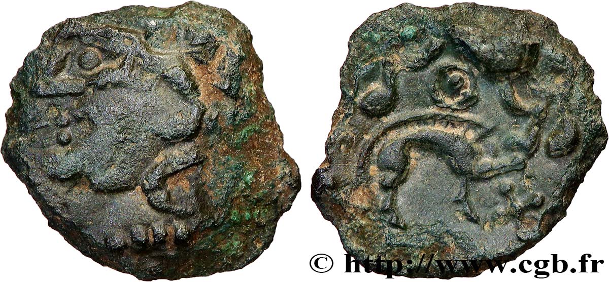 GALLIA - AULERCI EBUROVICES (Area of Évreux) Bronze au cheval et au sanglier VF