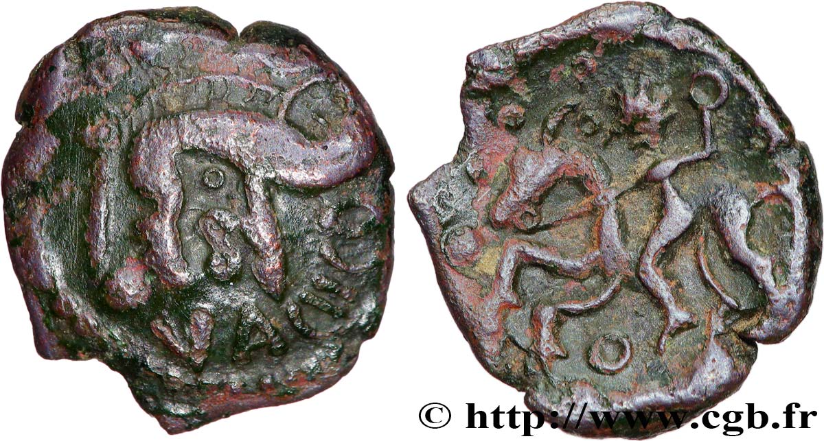 GALLIA BELGICA - AMBIANI (Región de Amiens) Bronze VACIICO, au sanglier et au cavalier BC+/MBC+