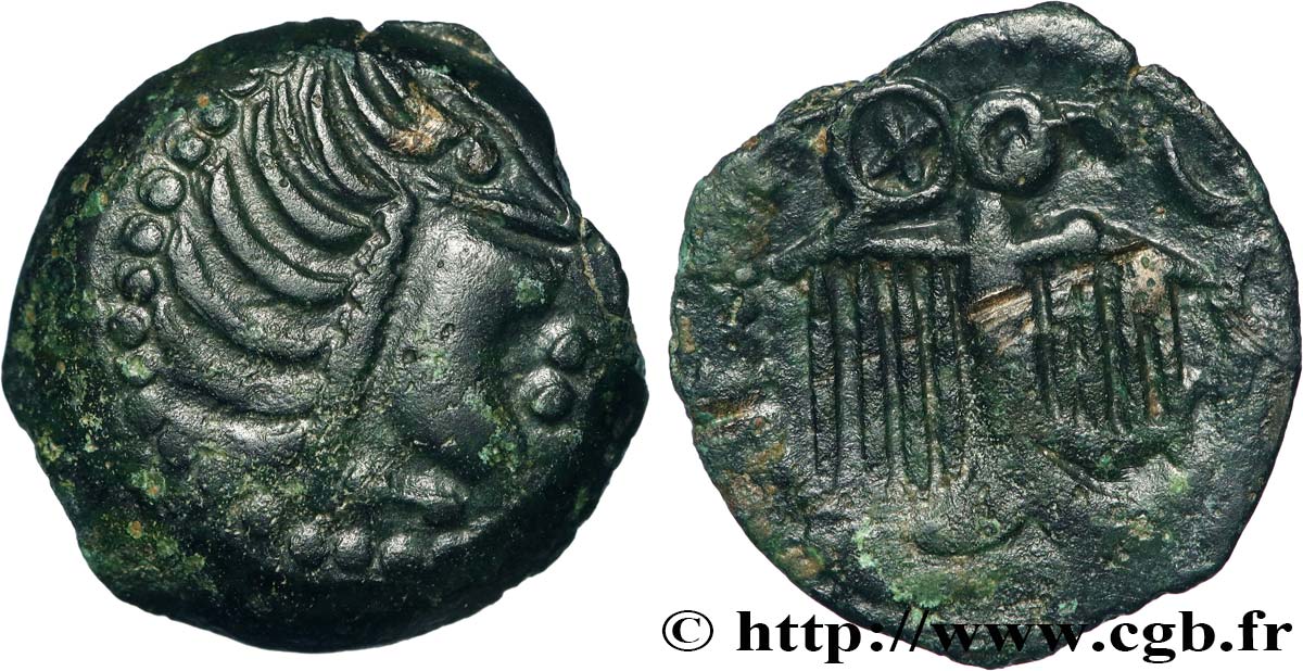 GALLIA - CARNUTES (Beauce area) Bronze à l’aigle et à la rouelle, tête à droite XF/VF