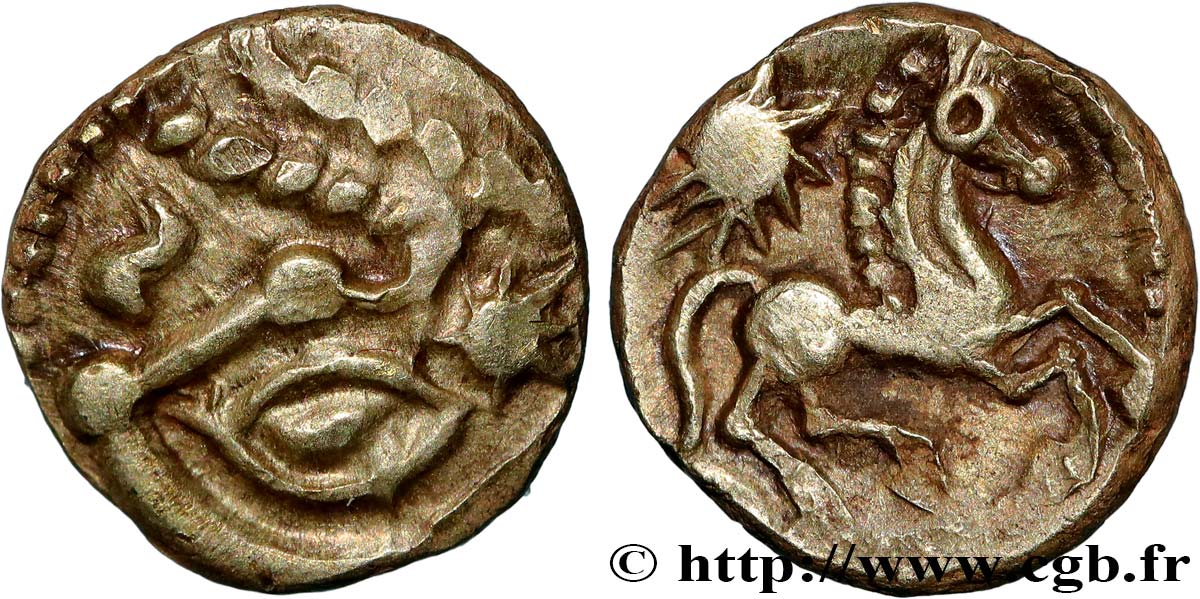 BELLOVAQUES (Région de Beauvais) Quart de statère d&nbsp;or à l&nbsp;astre, cheval à droite SPL/SUP