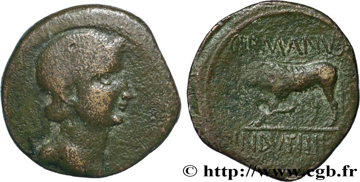 GALLIA BELGICA - REMI (Area of Reims) Bronze GERMANVS INDVTILLI au taureau (Quadrans) XF