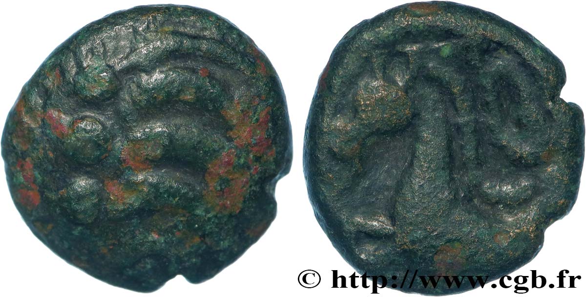 RÈMES (Région de Reims) Quart de statère “aux segments de cercles” en bronze TTB