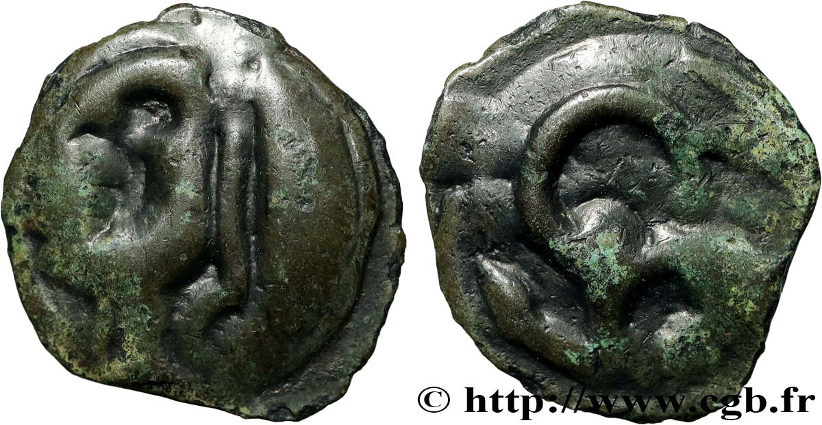 GALLIEN - NORDGALLIEN - ÆDUI (BIBRACTE, Region die Mont-Beuvray) Potin à l’hippocampe, tête casquée SS