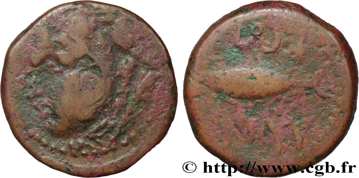 HISPANIA - GADIR/GADES (Province de Cadiz) Calque de bronze à la tête de Melqart et au thon TB