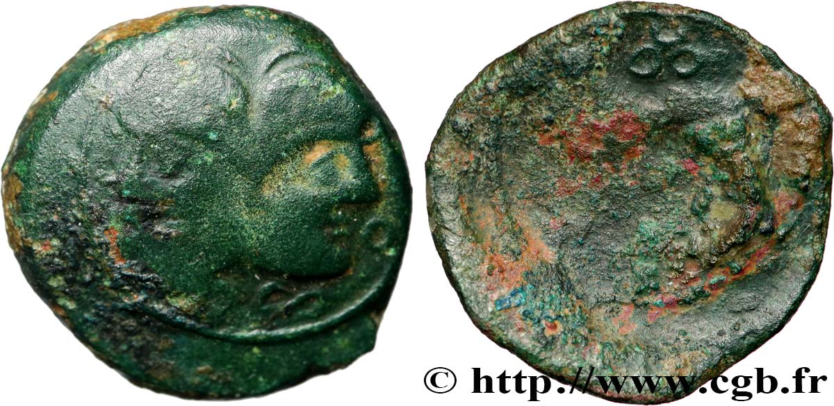 GALLIA BELGICA - SUESSIONES (Región de Soissons) Bronze à la tête janiforme, classe II aux annelets pointés BC+/RC