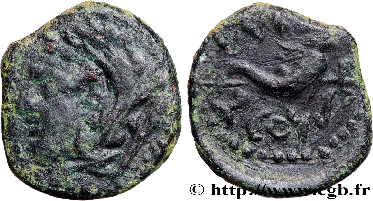 HISPANIA - GADIR/GADES (Provincia of Cadiz) Quadrans de bronze à la tête de Melqart et au dauphin BC+/MBC