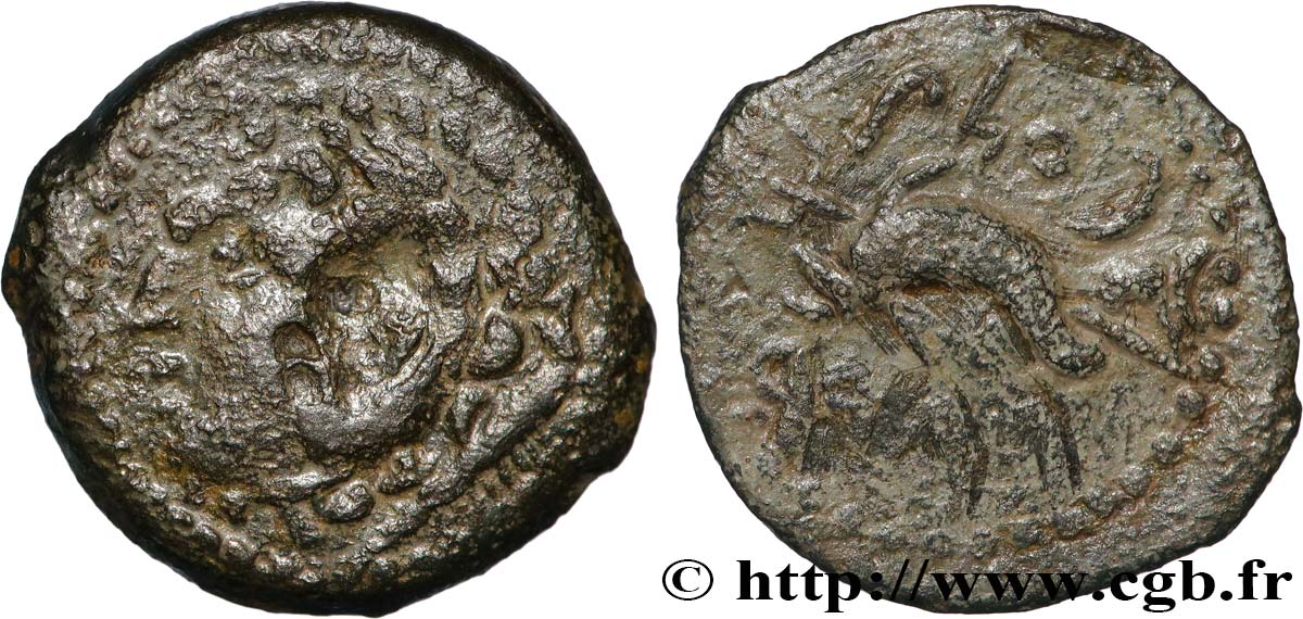 HISPANIA - GADIR/GADES (Province de Cadiz) Quadrans de bronze à la tête de Melqart et au dauphin TB/TB+